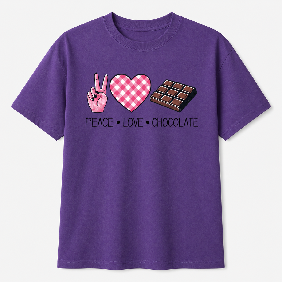 Peace Love Chocolate Graphic T-Shirt – Cute Chocolate Lover Tee