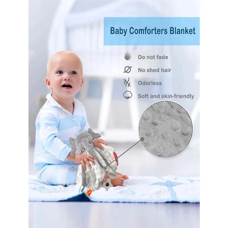 Elephant Baby Security Blanket with Teether & Sensory Tags