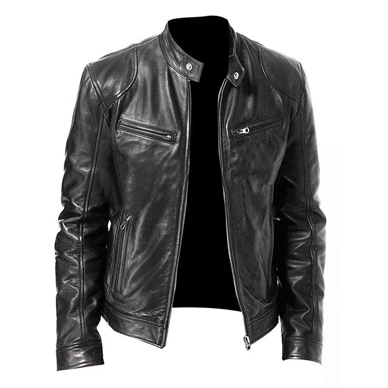 Men's PU Leather Motorcycle Jacket – Slim Fit Biker Coat
