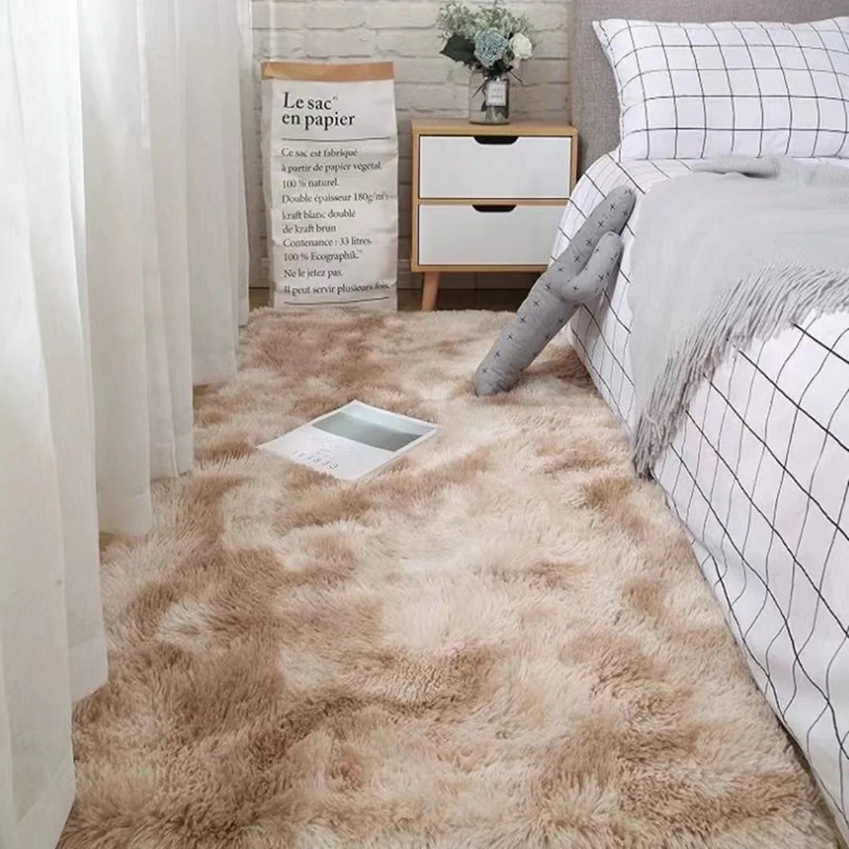 Fluffy Shaggy Area Rug – Soft Tie-Dye Plush Carpet for Bedroom & Living Room