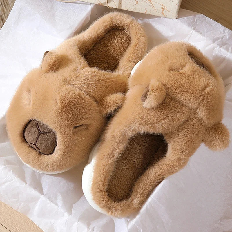 Capybara Plush Slippers – Cute Fuzzy Warm House Shoes