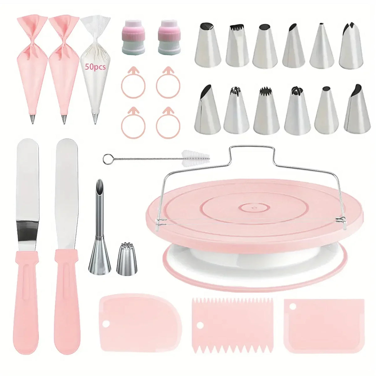Cake Decorating Set 80pcs – Turntable, Piping Tips, Bags & Scrapers