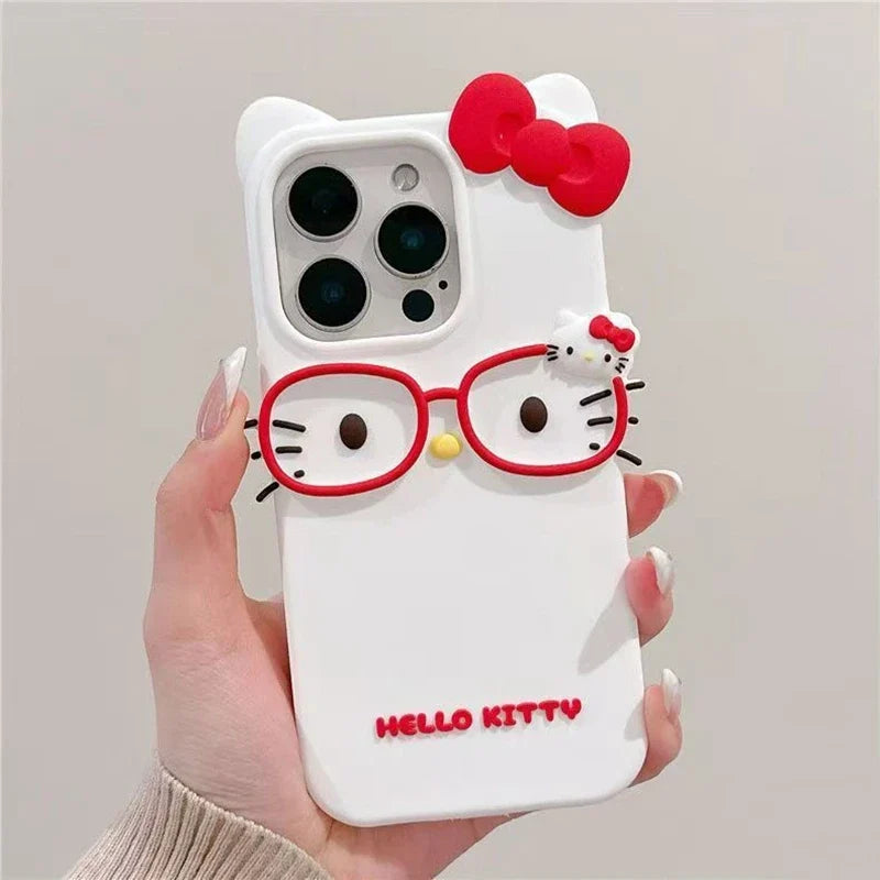 3D Hello Kitty Glasses Silicone iPhone Case – iPhone 4 to 17 Pro Max