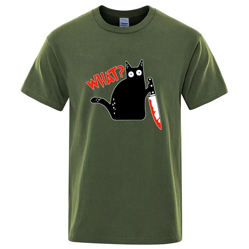 Knife Cat Graphic T Shirt Funny Cotton Blend Streetwear Tee