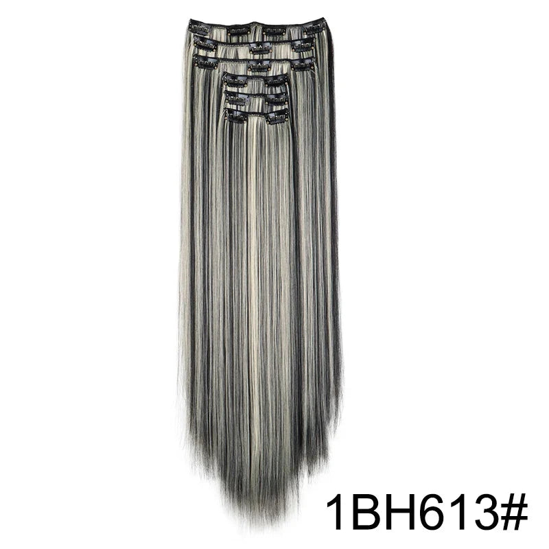 Clip-In Hair Extensions 6-Piece Set Long Straight Synthetic Seamless