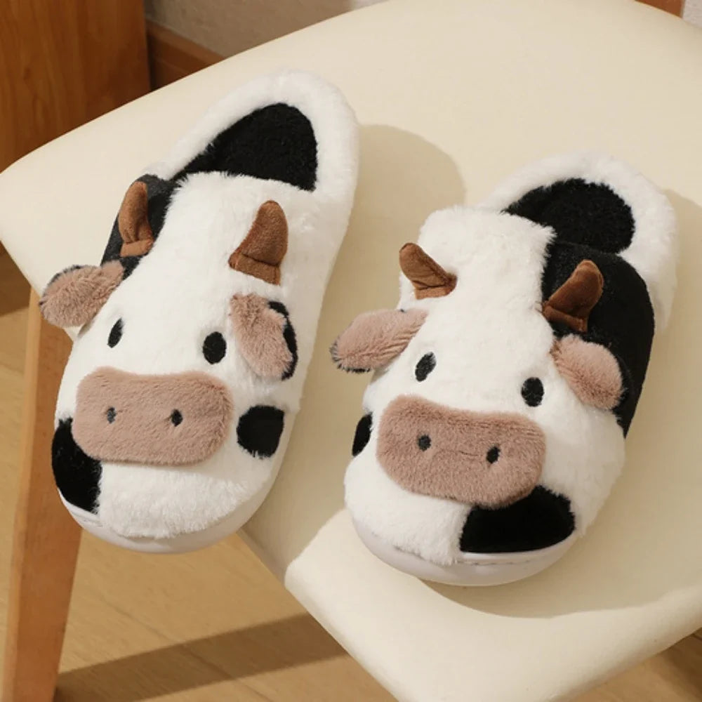 Cow Plush Slippers – Cute 3D Animal House Shoes for Women & Men