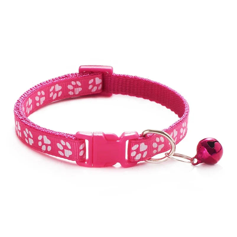 Cat & Dog Bell Collar with Paw Print – Adjustable