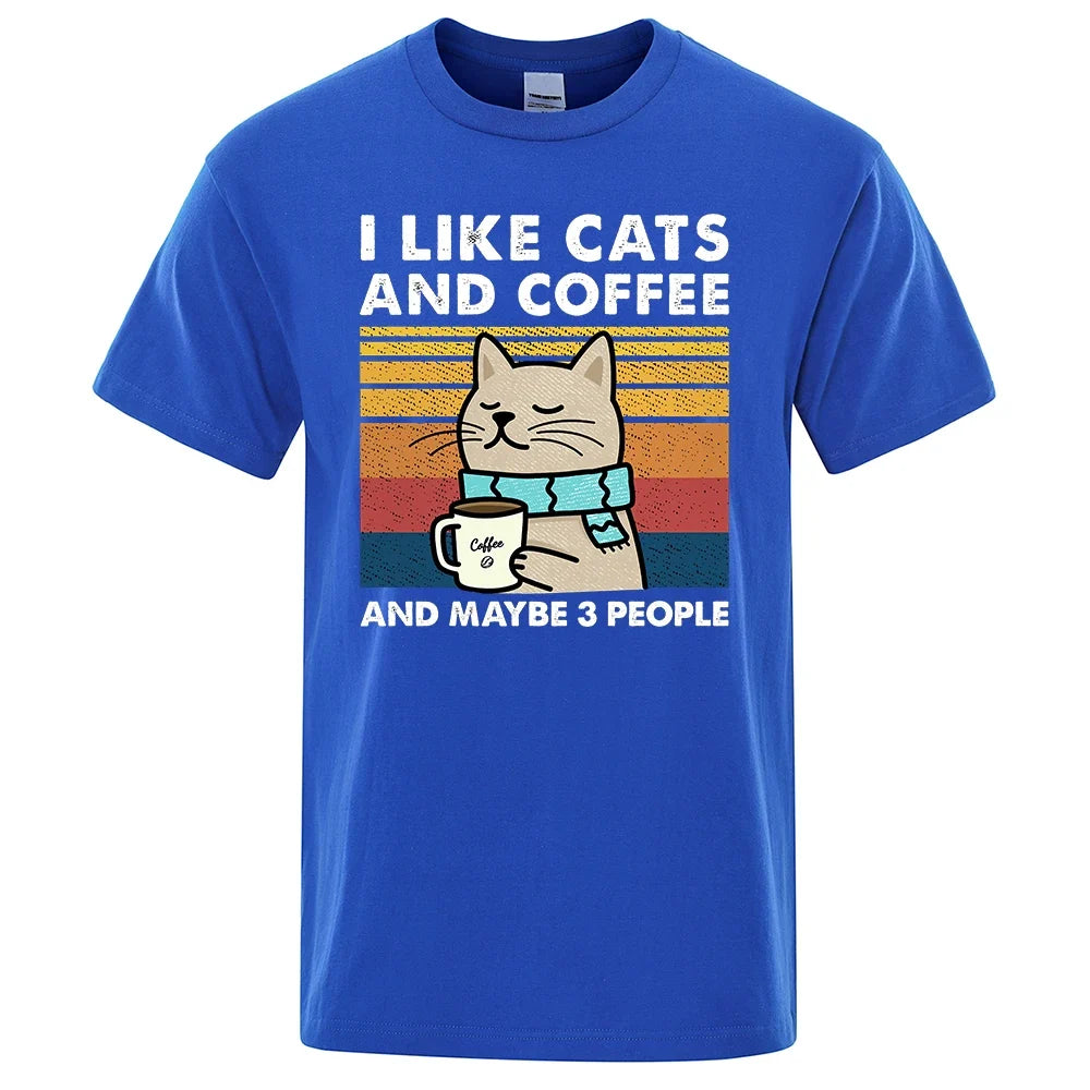 I Like Cats And Coffee Graphic T Shirt Casual Cotton Tee