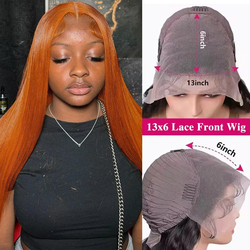 Ginger Orange Straight Lace Front Wig Human Hair – #350 HD Lace, 13x4 & 13x6