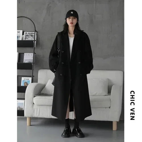 Women's Long Double-Sided Wool Coat – Retro Loose Overcoat
