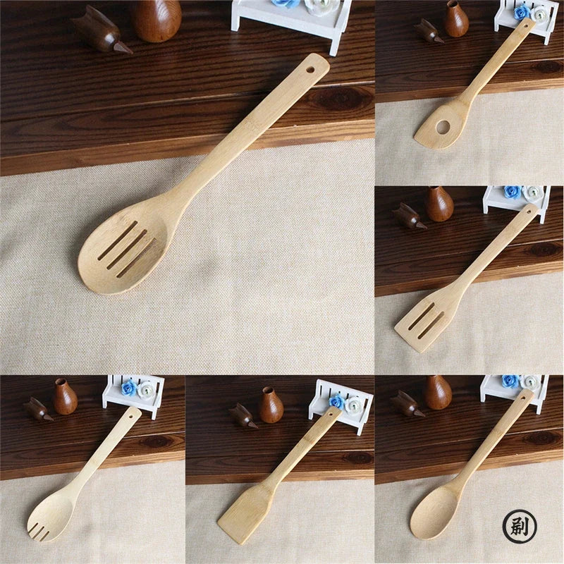 Bamboo Kitchen Utensil Set – 6-Piece Wooden Cooking Tools with Holder