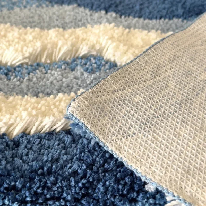 Ocean Wave Tufted Bath Mat – Non-Slip Plush Bathroom Rug
