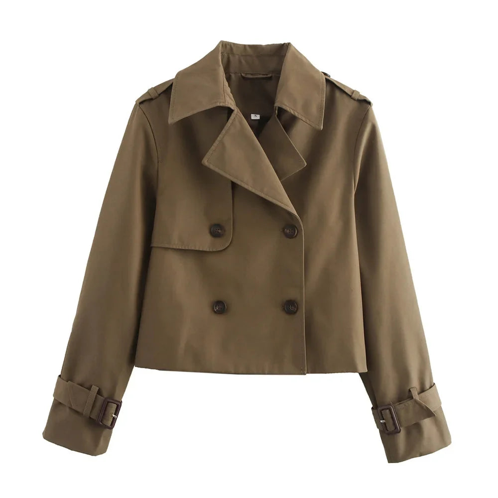 Women's Cropped Trench Jacket – Double Breasted Vintage Coat