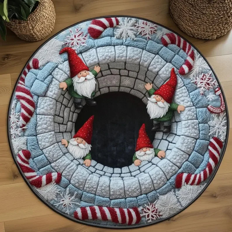 Christmas Gnome Round Rug 3D Printed Holiday Decor Mat