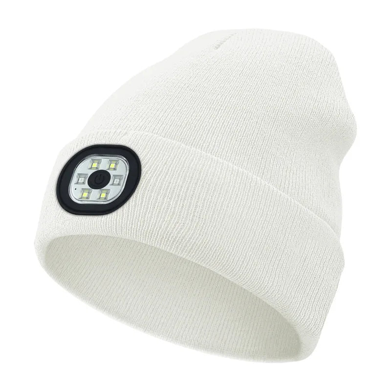 LED Beanie Hat with Built-In Headlamp – USB Rechargeable