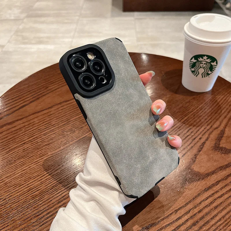 Matte Leather Silicone iPhone Case with Lens Protection
