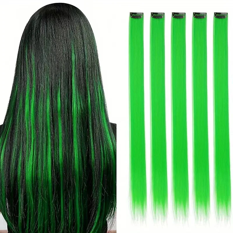 Clip-In Hair Extensions – 5pcs Colorful Straight Synthetic