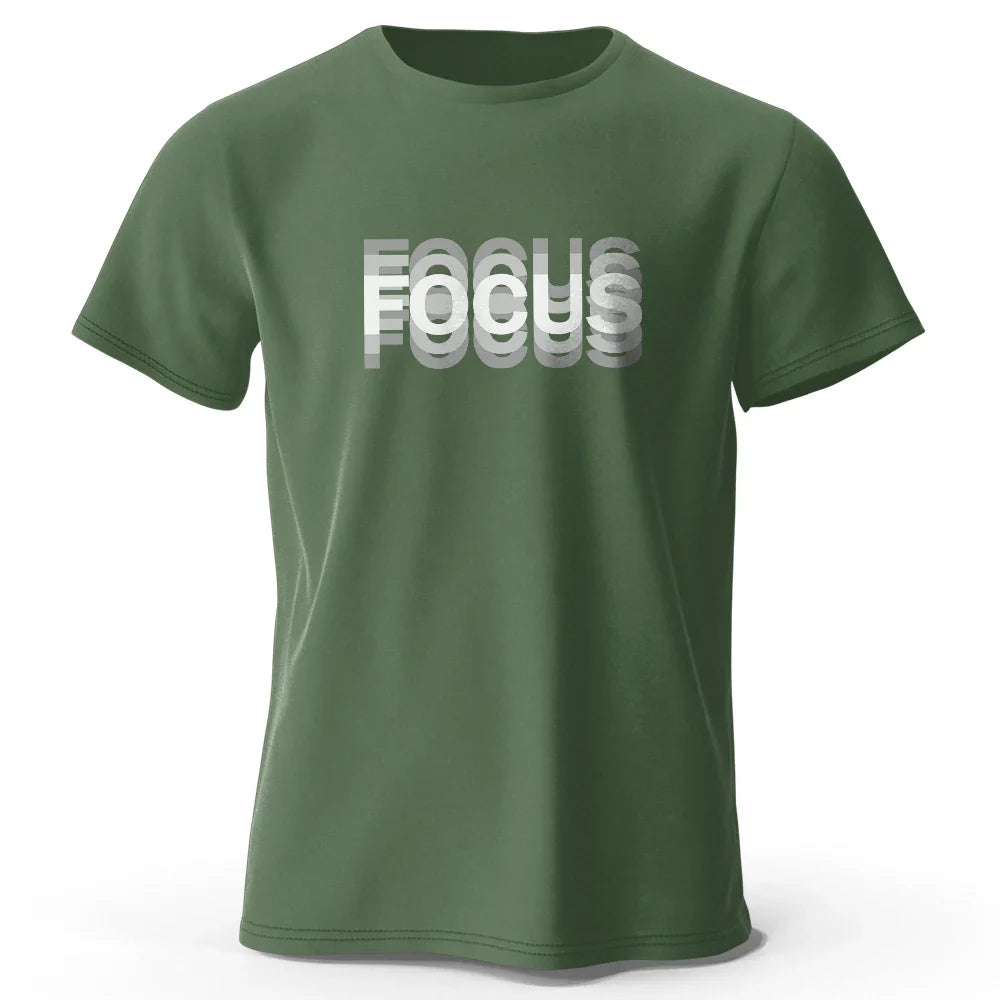 Focus Letter Graphic Cotton T Shirt Minimalist Unisex Short Sleeve Tee