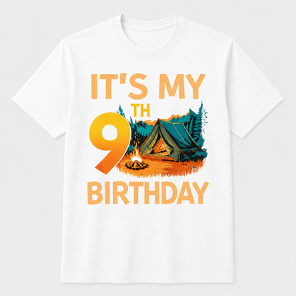 9th Birthday Camping T-Shirt for Boys and Girls