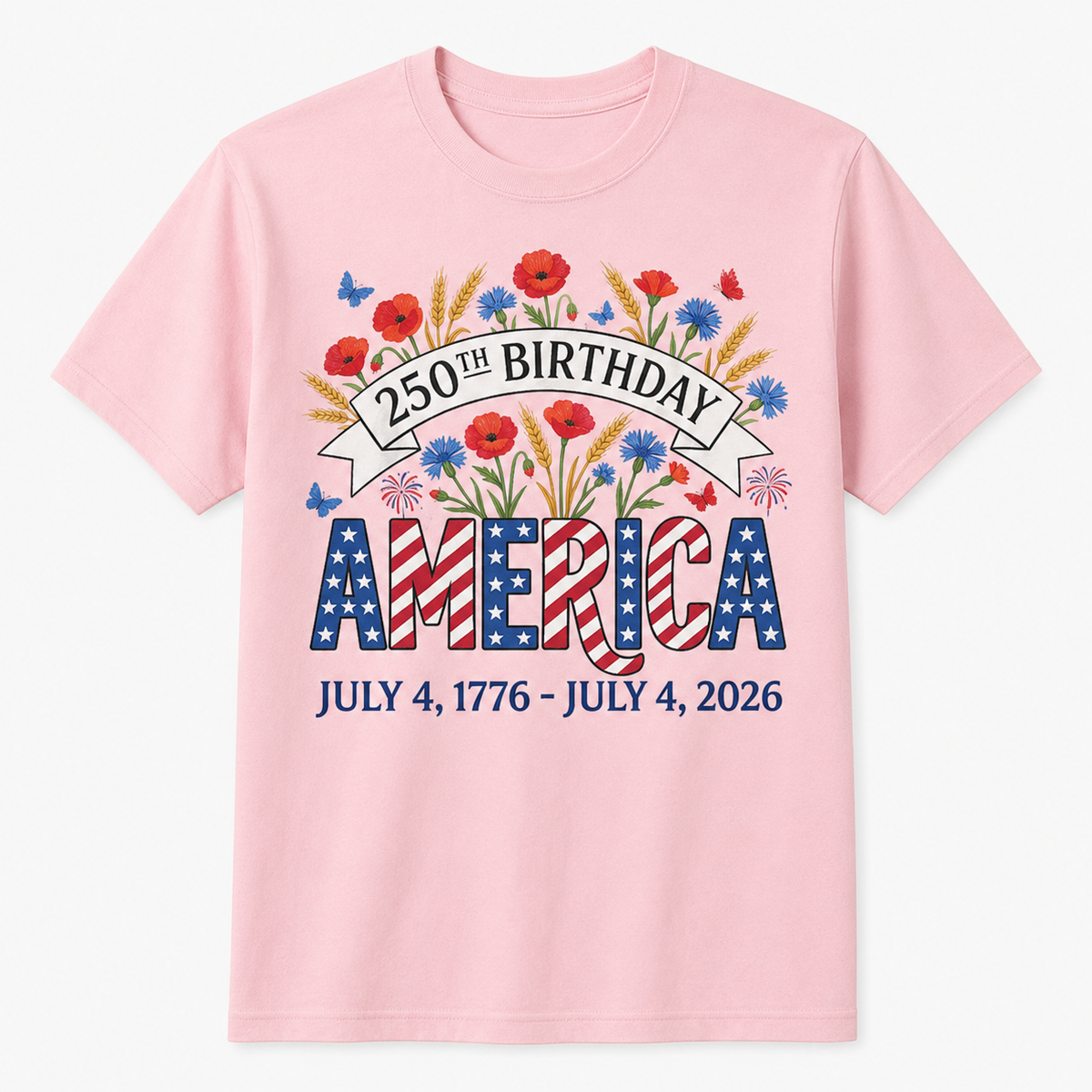 250th Birthday America Floral 4th of July Shirt