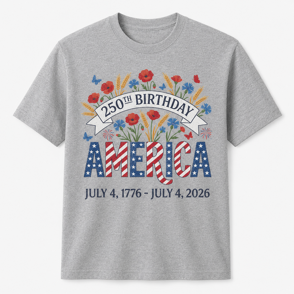 250th Birthday America Floral 4th of July Shirt