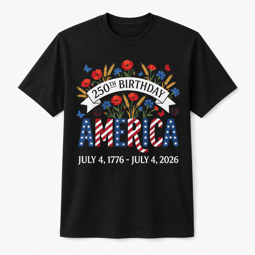 250th Birthday America Floral 4th of July Shirt