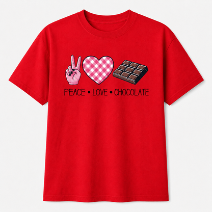 Peace Love Chocolate Graphic T-Shirt – Cute Chocolate Lover Tee