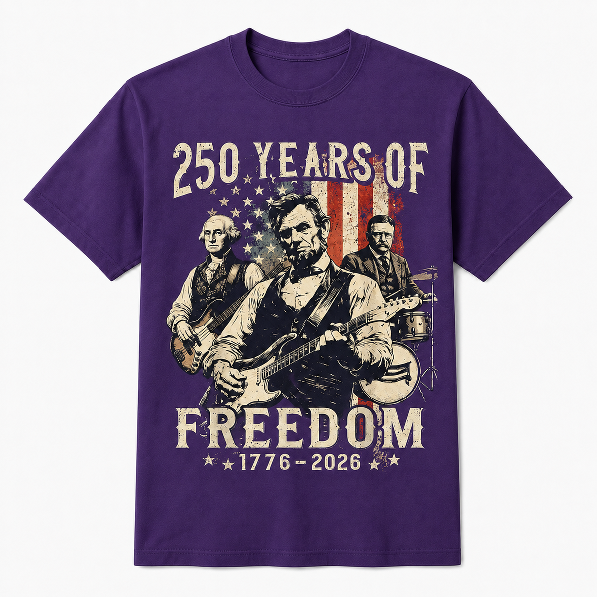 Abraham Lincoln Playing Guitar 250 Years of Freedom 4th of July T-Shirt
