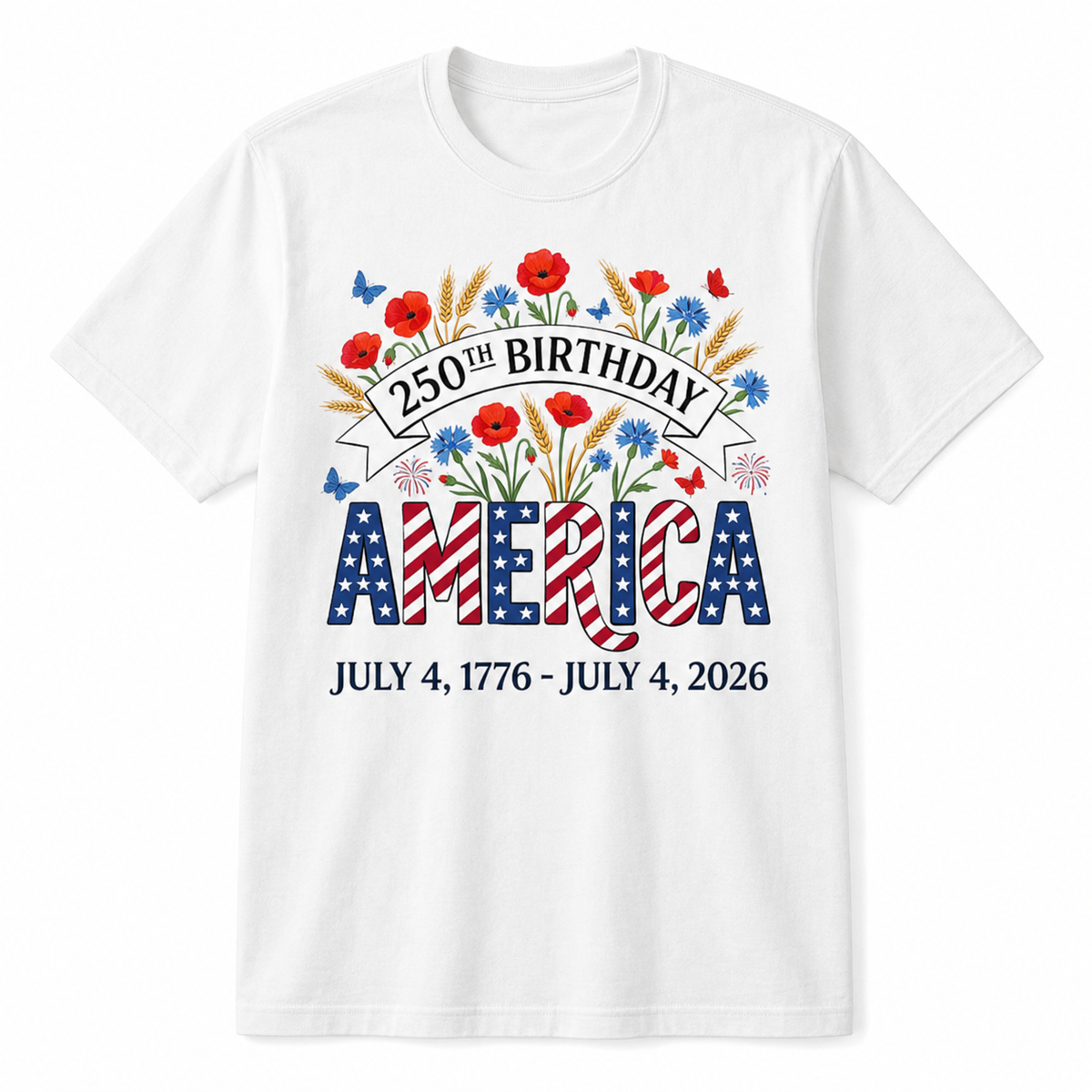 250th Birthday America Floral 4th of July Shirt