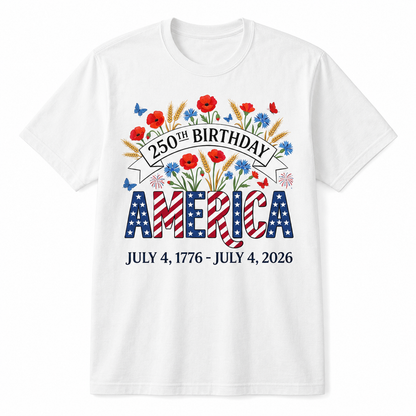 250th Birthday America Floral 4th of July Shirt