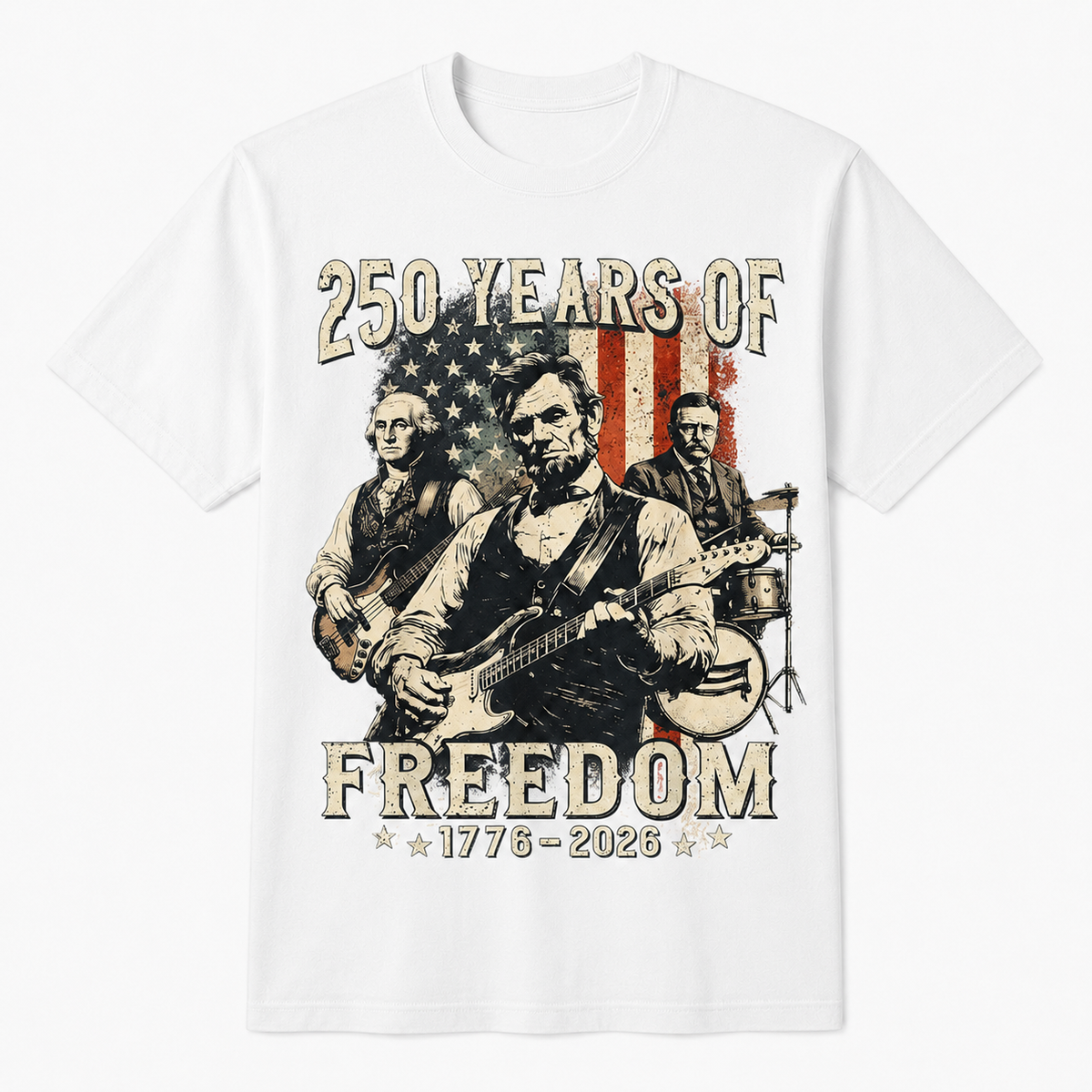 Abraham Lincoln Playing Guitar 250 Years of Freedom 4th of July T-Shirt