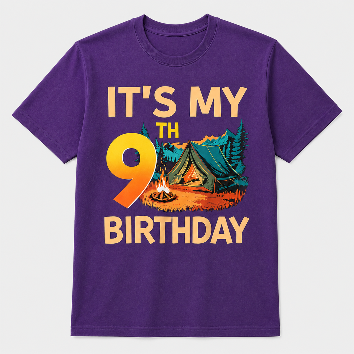9th Birthday Camping T-Shirt for Boys and Girls