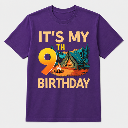 9th Birthday Camping T-Shirt for Boys and Girls