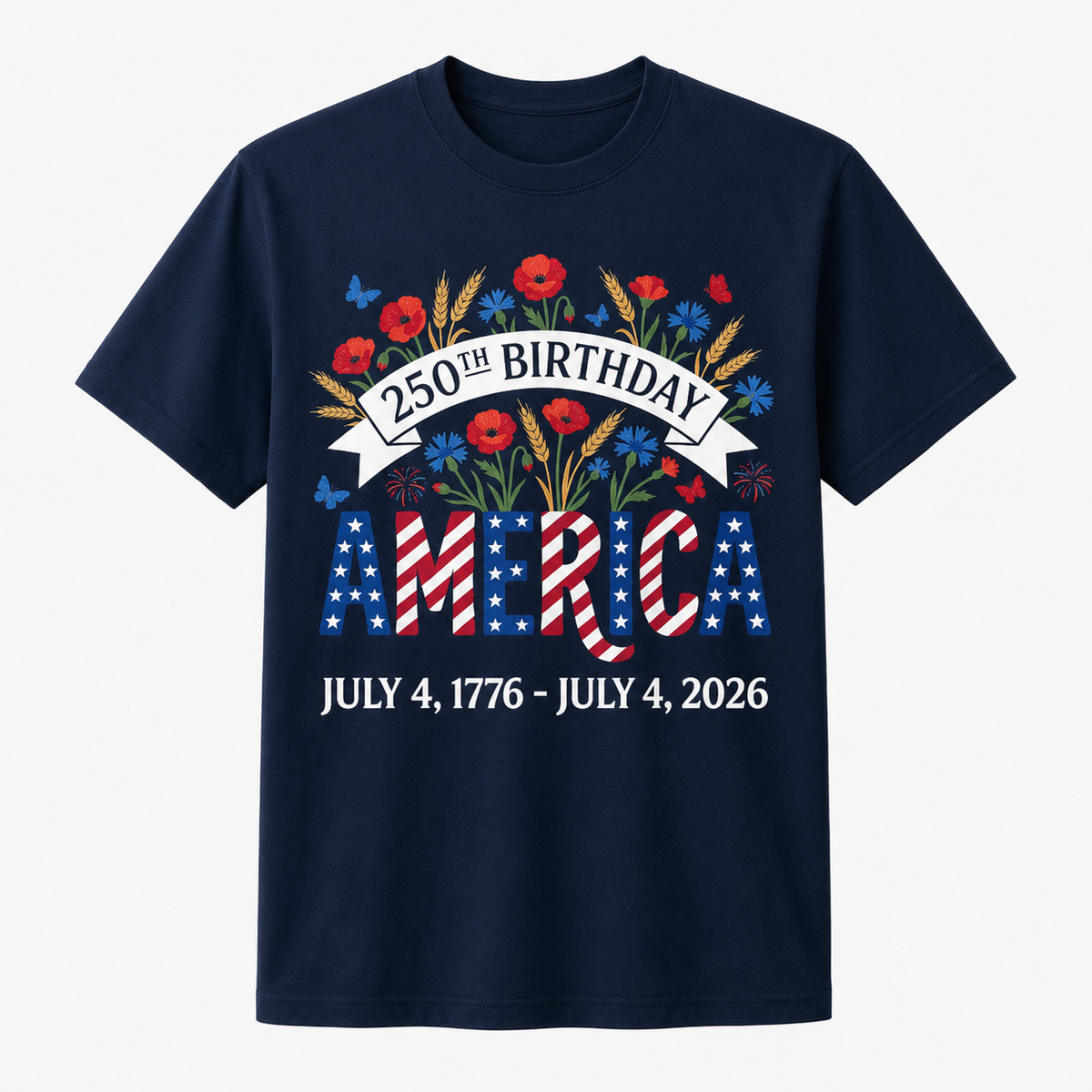 250th Birthday America Floral 4th of July Shirt