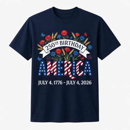 250th Birthday America Floral 4th of July Shirt