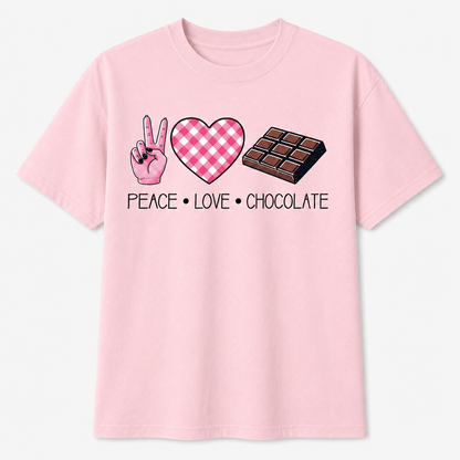 Peace Love Chocolate Graphic T-Shirt – Cute Chocolate Lover Tee