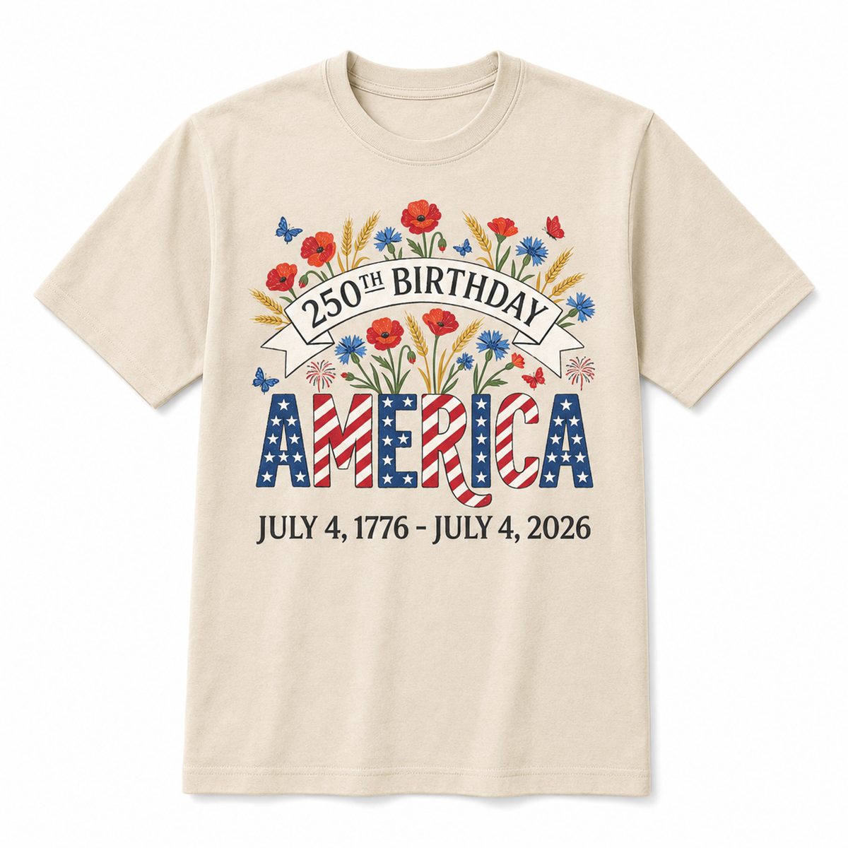 250th Birthday America Floral 4th of July Shirt