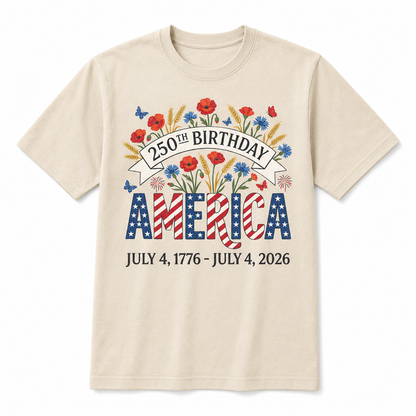 250th Birthday America Floral 4th of July Shirt