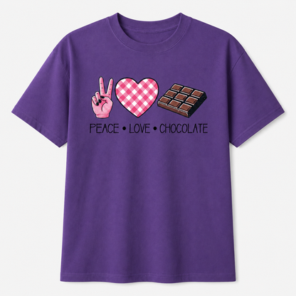 Peace Love Chocolate Graphic T-Shirt – Cute Chocolate Lover Tee