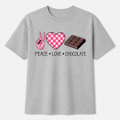 Peace Love Chocolate Graphic T-Shirt – Cute Chocolate Lover Tee
