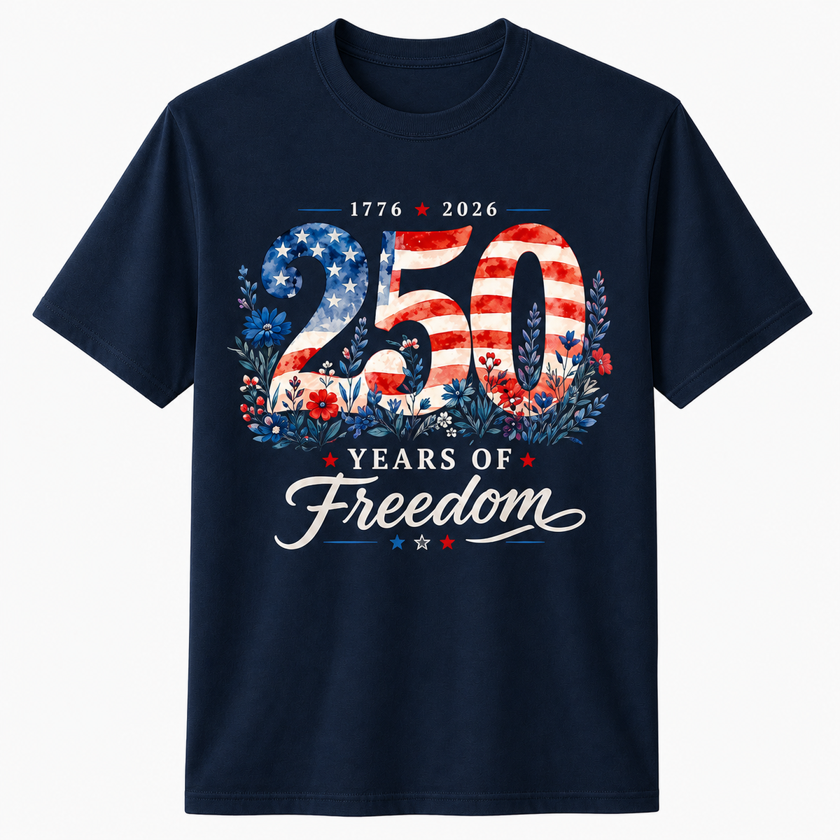 250 Years of Freedom Patriotic Floral Women's 4th of July T-Shirt
