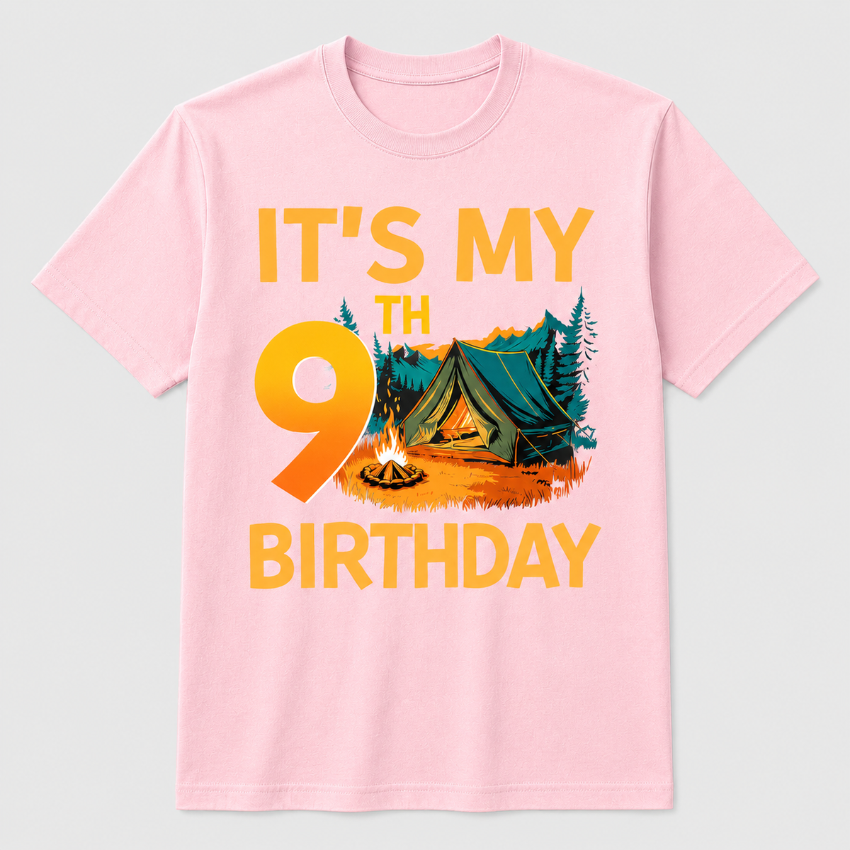9th Birthday Camping T-Shirt for Boys and Girls
