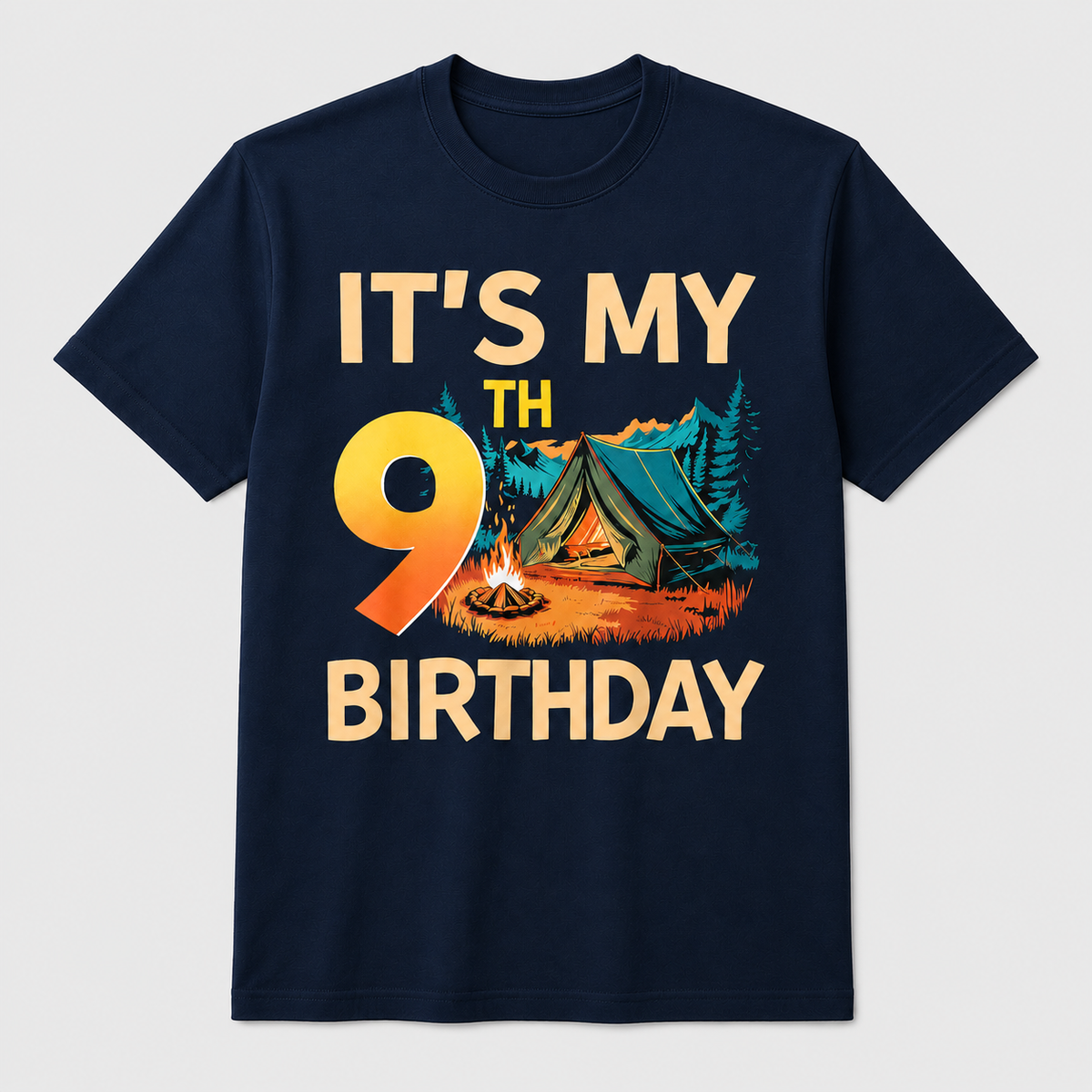 9th Birthday Camping T-Shirt for Boys and Girls