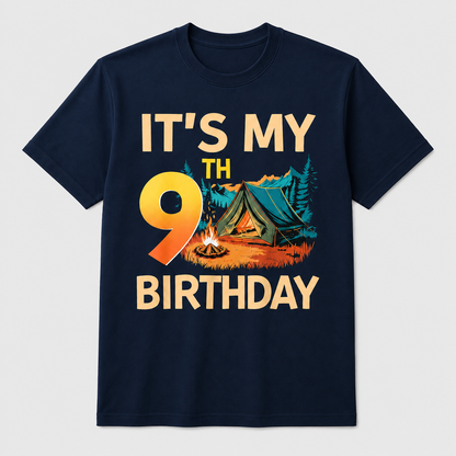 9th Birthday Camping T-Shirt for Boys and Girls