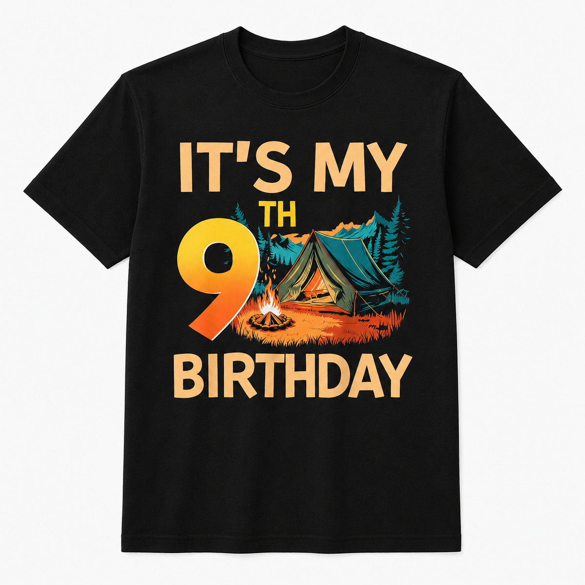 9th Birthday Camping T-Shirt for Boys and Girls