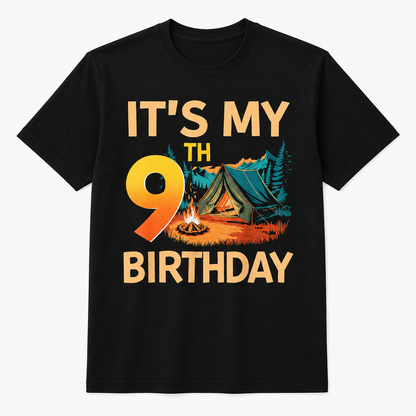 9th Birthday Camping T-Shirt for Boys and Girls