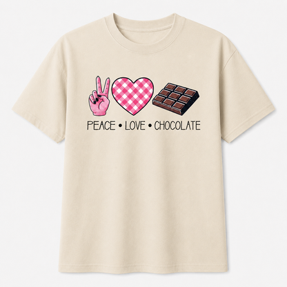 Peace Love Chocolate Graphic T-Shirt – Cute Chocolate Lover Tee