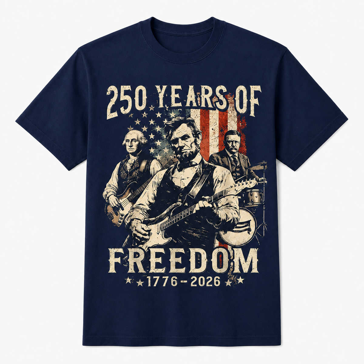 Abraham Lincoln Playing Guitar 250 Years of Freedom 4th of July T-Shirt