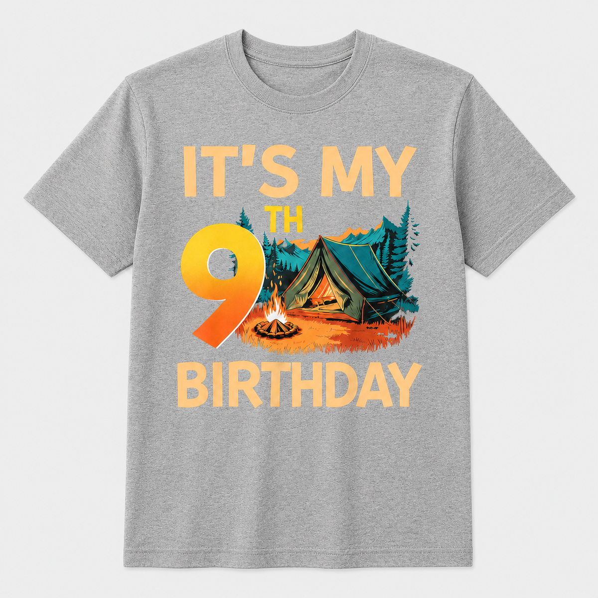 9th Birthday Camping T-Shirt for Boys and Girls