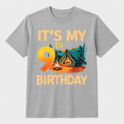 9th Birthday Camping T-Shirt for Boys and Girls